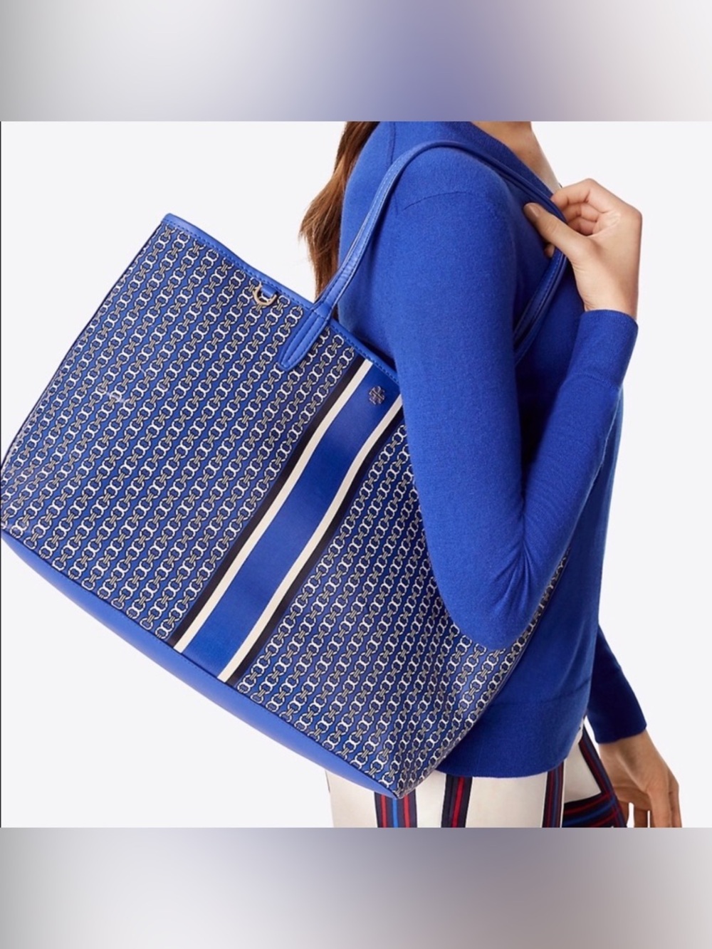 Tory Burch Jewel Blue Gemini Link Tote - Picture 13 of 13